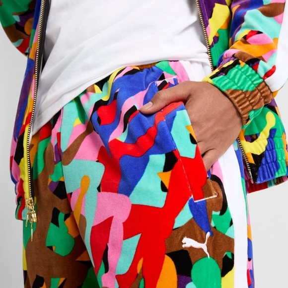 Puma T7 Men's Velour Track Pants mens size small soccer rainbow patterned stripe - Picture 7 of 15